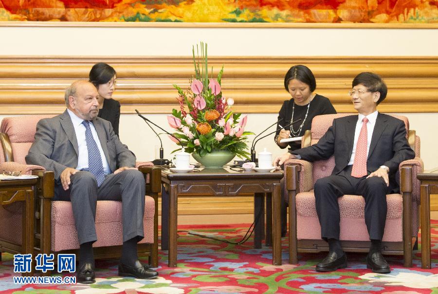 9月5日，中共中央政治局委員、中央政法委書記孟建柱在北京中南海會見國際法院院長亞伯拉罕。 新華社記者 黃敬文 攝 