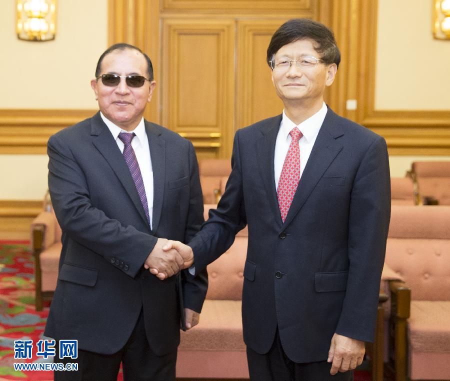 9月5日，中共中央政治局委員、中央政法委書記孟建柱在北京會見秘魯最高法院院長維克托·盧卡斯·蒂科納。 新華社記者 黃敬文 攝 