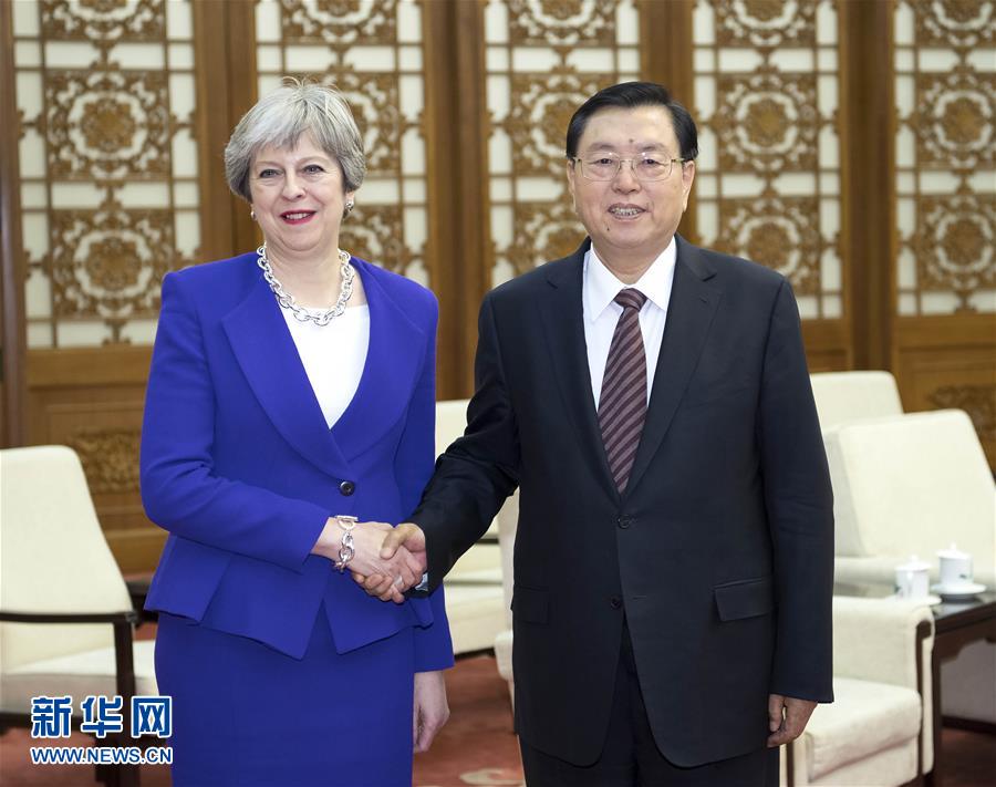 2月1日，全國人大常委會委員長張德江在北京人民大會堂會見英國首相特雷莎·梅。新華社記者 李濤 攝