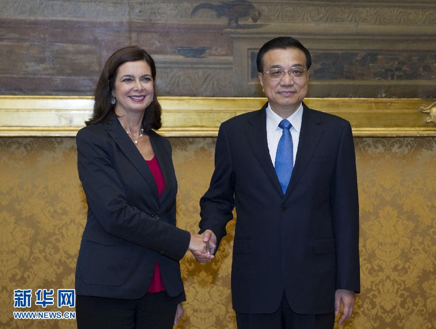 10月15日，中國國務院總理李克強在羅馬會見意大利眾議長博爾德里尼。 新華社記者王曄攝