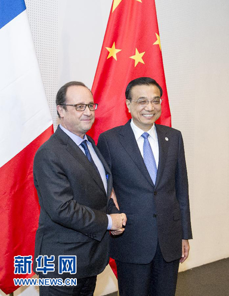 10月16日，中國國務院總理李克強在米蘭會見法國總統奧朗德。新華社記者 王曄 攝