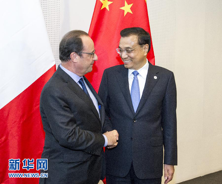 10月16日，中國國務院總理李克強在米蘭會見法國總統奧朗德。新華社記者 王曄 攝 