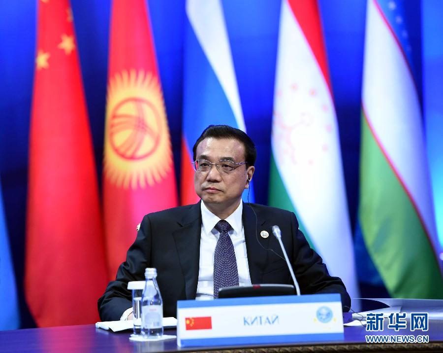12月15日，中國國務院總理李克強在阿斯塔納出席上海合作組織成員國政府首腦理事會第十三次會議。 新華社記者 饒愛民 攝 