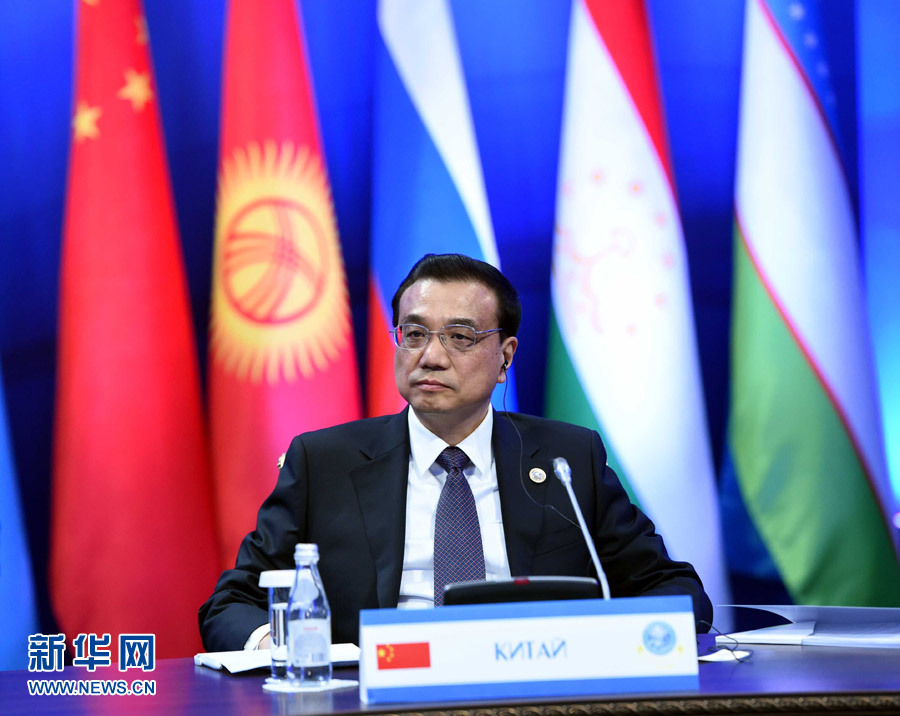 12月15日，中國國務院總理李克強在阿斯塔納出席上海合作組織成員國政府首腦理事會第十三次會議。 新華社記者 饒愛民 攝