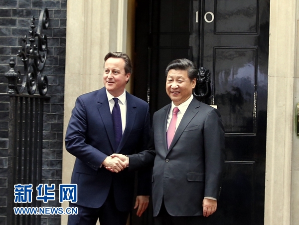 10月21日，國家主席習近平在倫敦唐寧街首相府同英國首相卡梅倫舉行會談。 新華社記者 鞠鵬 攝 