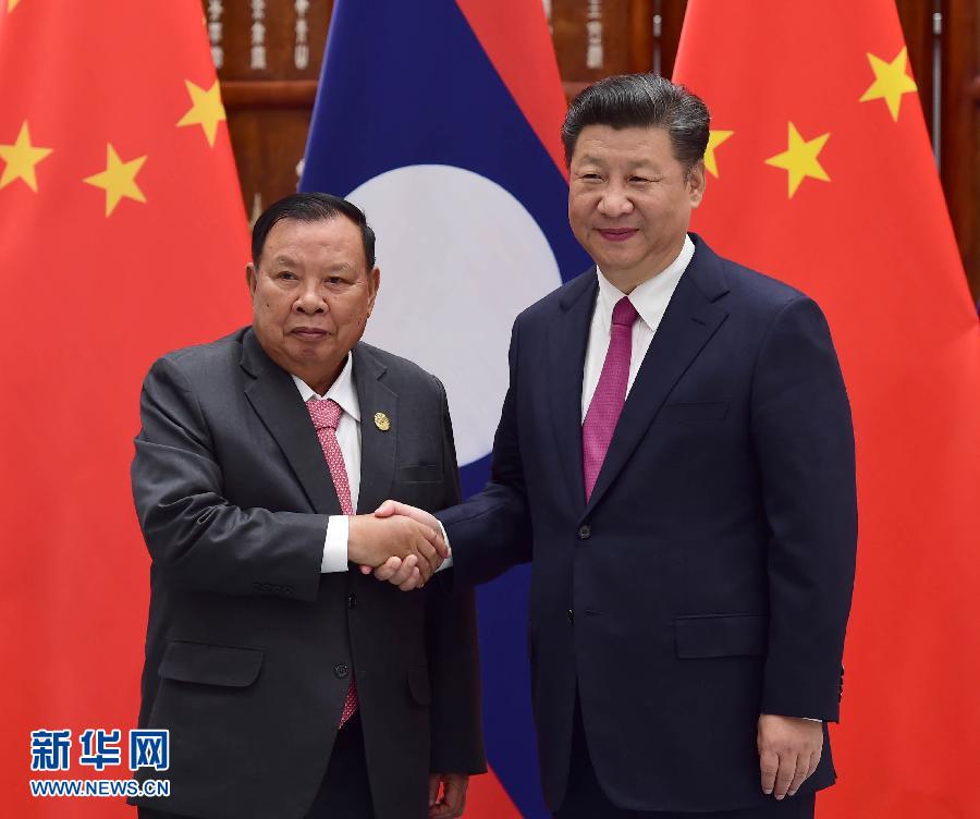 9月2日，國家主席習近平在杭州會見老撾國家主席本揚。新華社記者張鐸攝