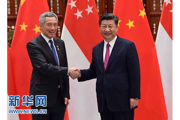 9月2日，國家主席習近平在杭州會見新加坡總理李顯龍。新華社記者張鐸攝
